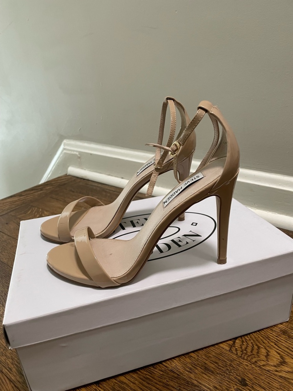 Steve Madden Nude Patent Strappy High Heel Sandals